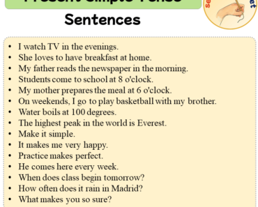 Present Simple Tense Examples, 100 Present Simple Tense Sentences