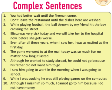 10 Complex Sentences Examples, English Examples of Complex Sentences
