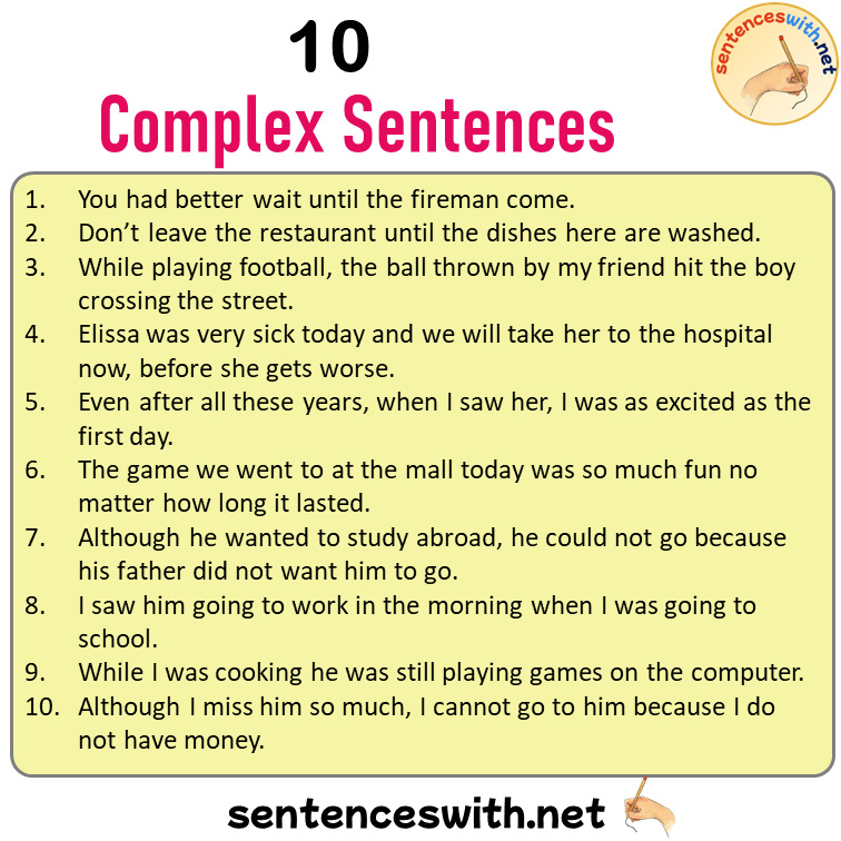 10 Complex Sentences Examples, English Examples of Complex Sentences
