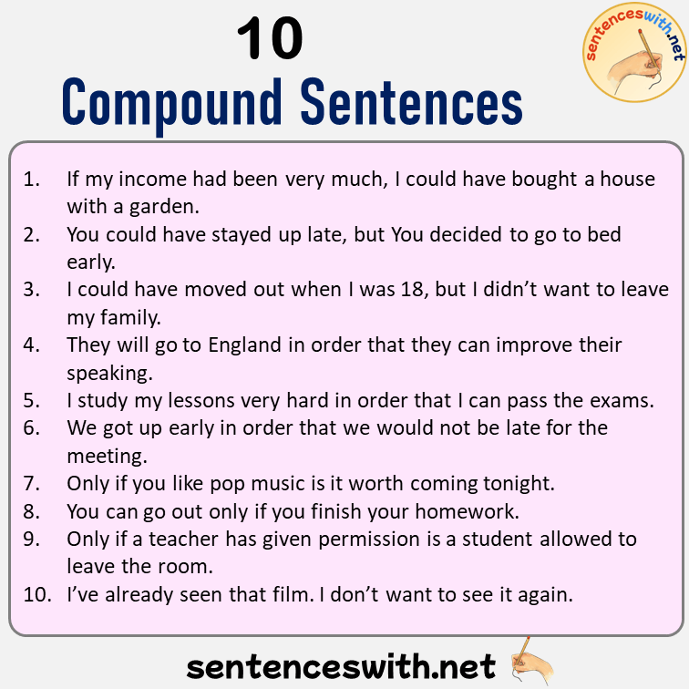 10 Compound Sentences Examples, English Examples of Compound Sentences
