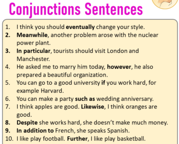 10 Conjunctions Sentences Examples, English Examples of Conjunctions Sentences