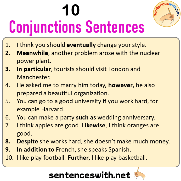 10 Conjunctions Sentences Examples, English Examples of Conjunctions Sentences