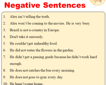 10 Negative Sentences Examples, English Negative Form Sentences List