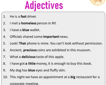 10 Sentences of Adjectives, Adjectives Examples Sentences