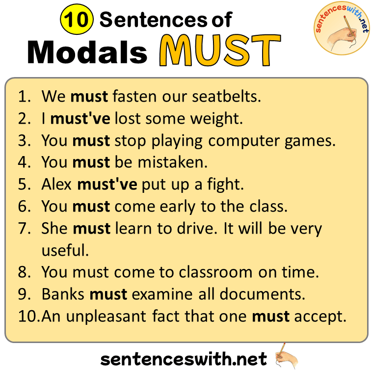 10 Sentences of Modals Must, Examples of Must Sentences