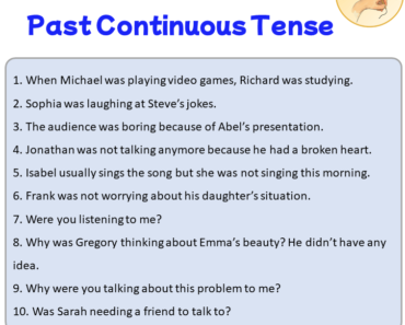 10 Sentences of Past Continuous Tense Examples