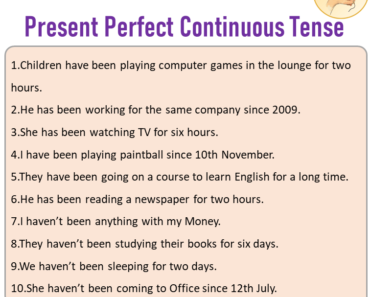 10 Sentences of Present Perfect Continuous Tense Examples