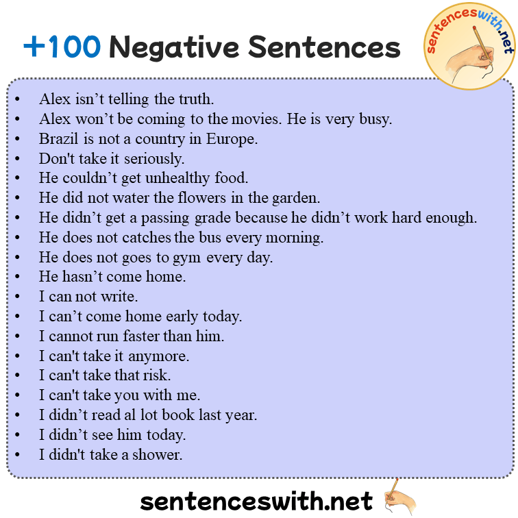 +100 Negative Sentences Examples, 114 Negative Sentences Examples