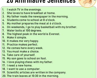 20 Affirmative Sentences Examples, English Examples of Affirmative Sentences