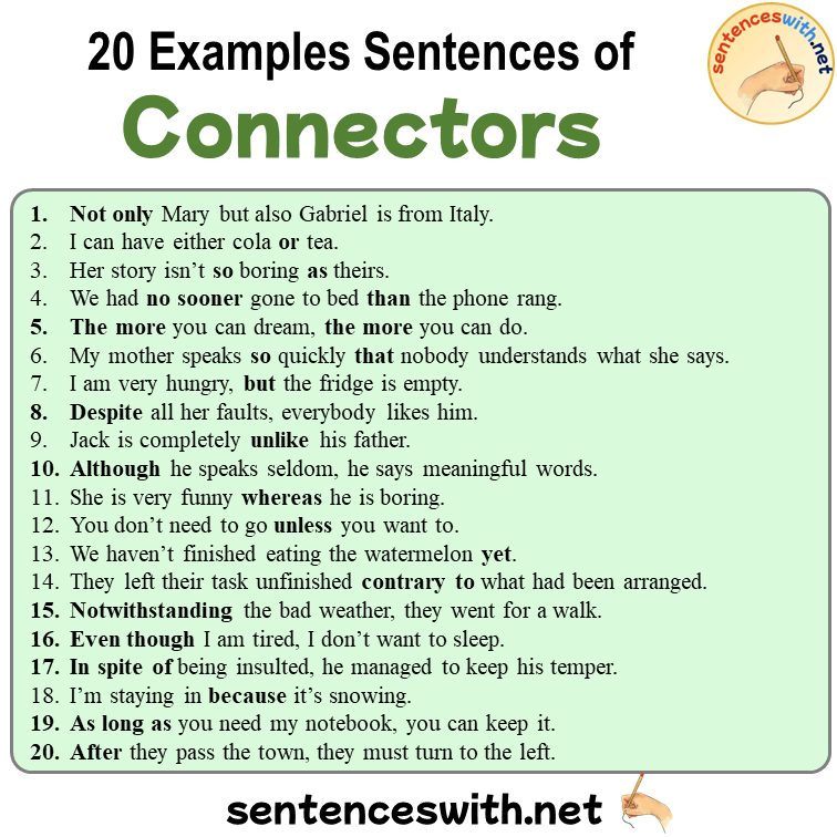 20 Connectors Sentences Examples, English Examples of Connectors Sentences