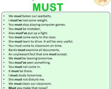 20 Examples Sentences of Must, Modal Must Sentences