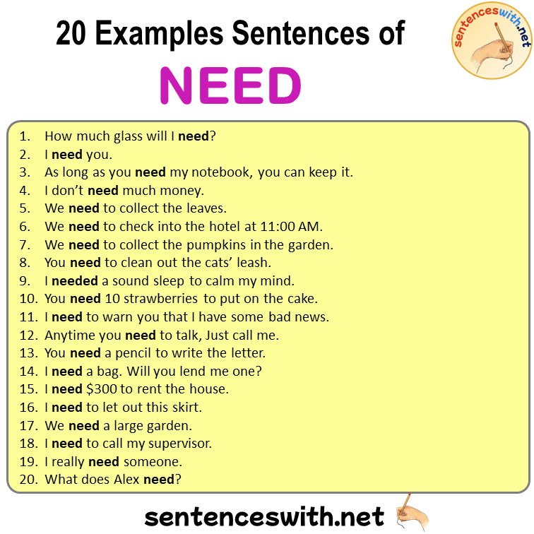 20 Examples Sentences of Need, Modal Need Sentences