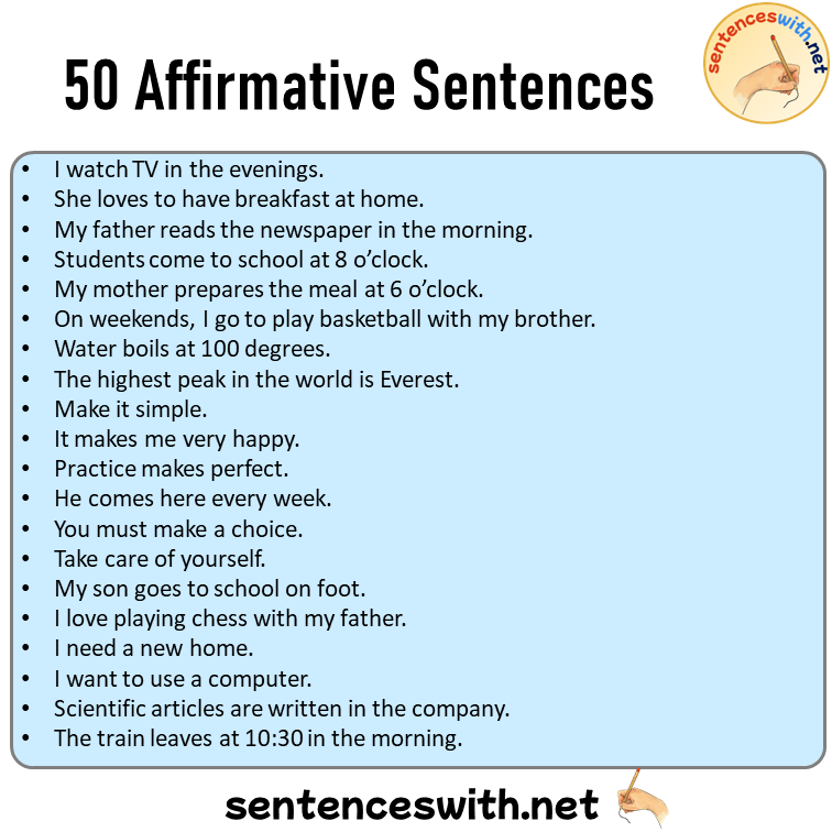 50 Affirmative Sentences Examples, English Examples of Affirmative Sentences