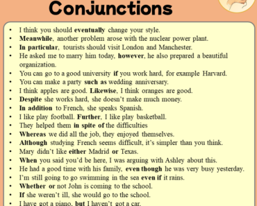 50 Examples Sentences of Conjunctions, English Conjunctions Sentences