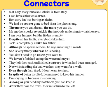50 Examples Sentences of Connectors in English