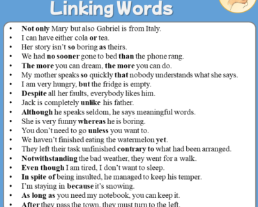 50 Linking Words Sentences Examples, English Examples of Linking Words Sentences