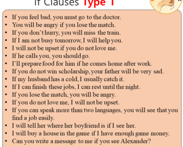 Conditional If Clauses Type 1 Sentences Examples, 100 If Clauses Type First Sentences