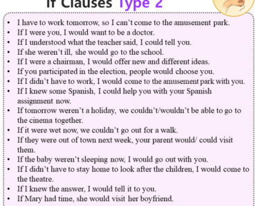 Conditional If Clauses Type 2 Sentences Examples, 50 If Clauses Type Second Sentences