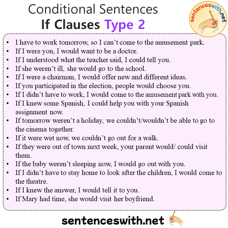 Conditional If Clauses Type 2 Sentences Examples, 50 If Clauses Type Second Sentences