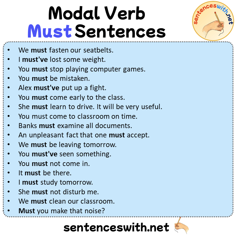 Modal Verbs Must Sentences, 100 Examples of Must Sentences