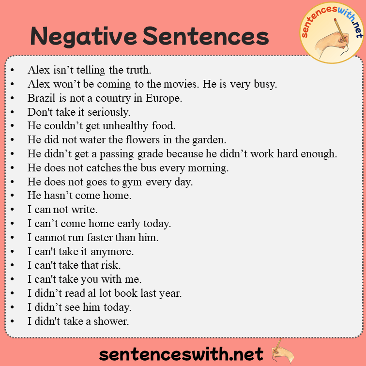 Negative Sentences Examples, 100 Negative Example Sentences