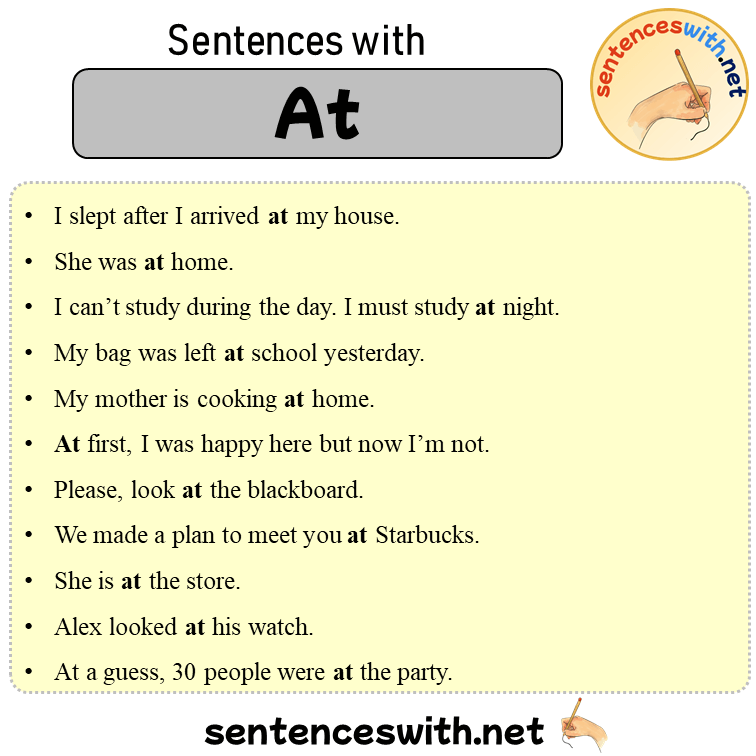 Sentences with At, 22 Sentences about At