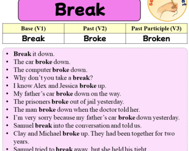 Sentences with Break, Past and Past Participle Form Of Break V1 V2 V3
