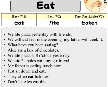 Sentences with Eat, Past and Past Participle Form Of Eat V1 V2 V3