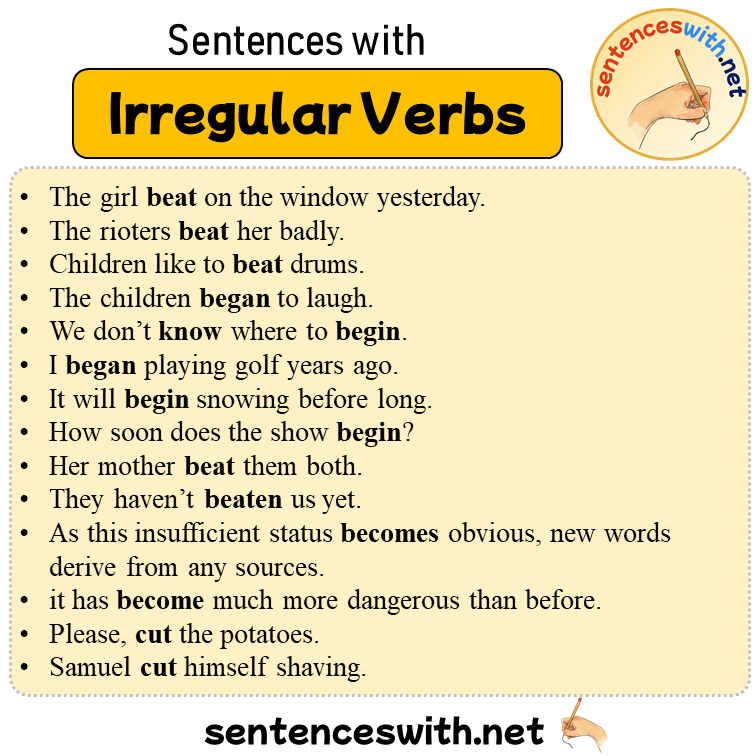 Sentences with Irregular Verbs, 33 Sentences about Irregular Verbs
