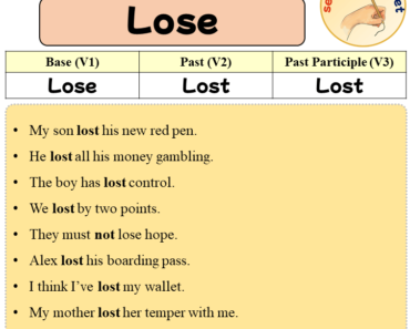 Sentences with Lose, Past and Past Participle Form Of Lose V1 V2 V3