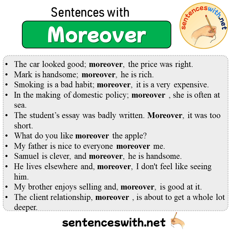 Sentences with Moreover, 11 Sentences about Moreover