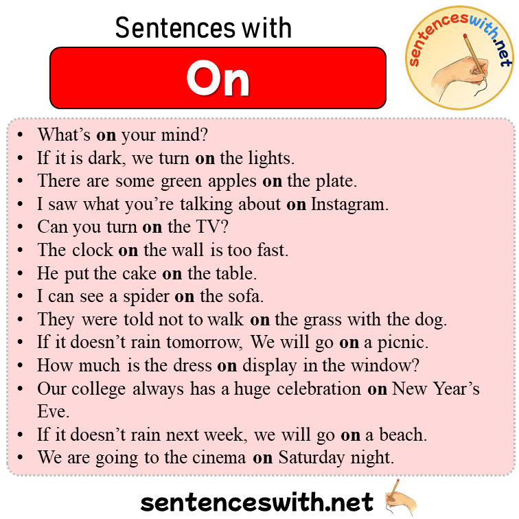 Sentences with On, 23 Sentences about On