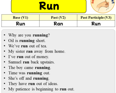Sentences with Run, Past and Past Participle Form Of Run V1 V2 V3