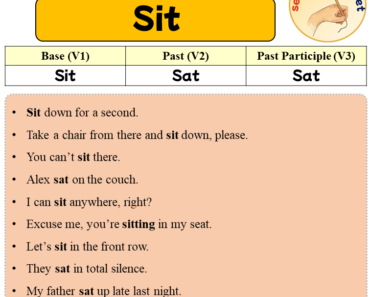 Sentences with Sit, Past and Past Participle Form Of Sit V1 V2 V3