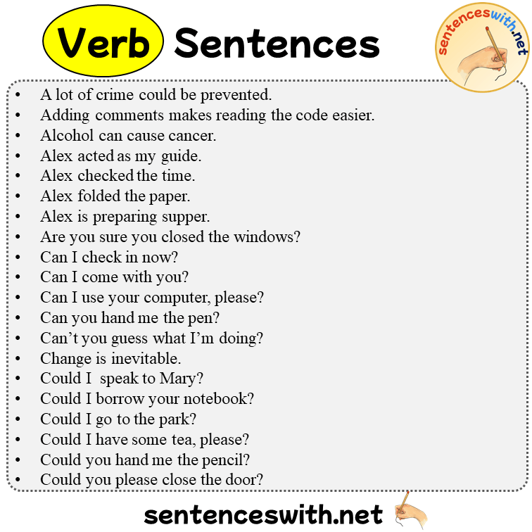 Verb Sentences Examples, 100 Verb Example Sentences