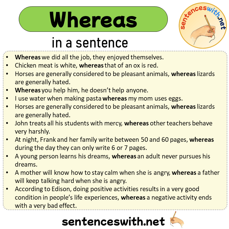 Whereas in a Sentence, Sentences of Whereas in English