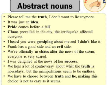Sentences with Abstract nouns, 10 Sentences about Abstract nouns in English
