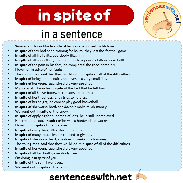 in spite of in a Sentence, Sentences of in spite of in English