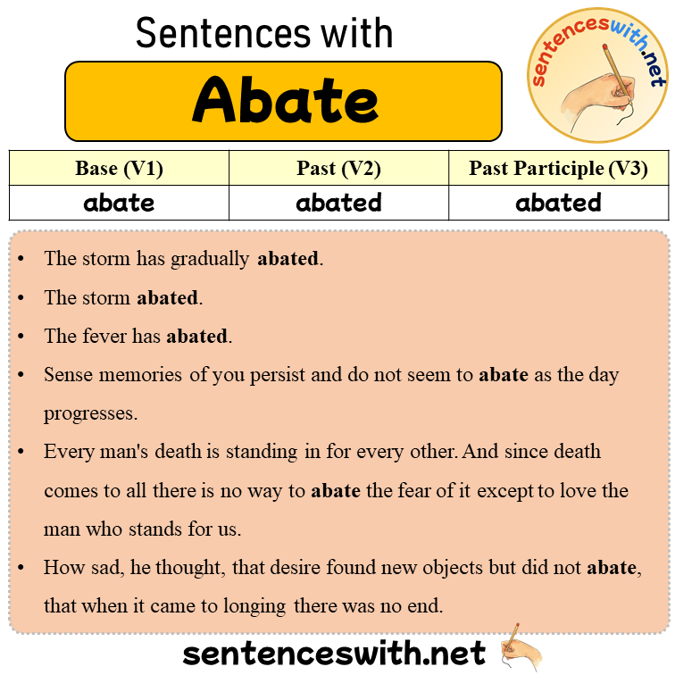 Sentences with Abate, Past and Past Participle Form Of Abate V1 V2 V3