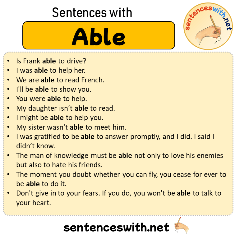 Sentences with Able, 12 Sentences about Able in English