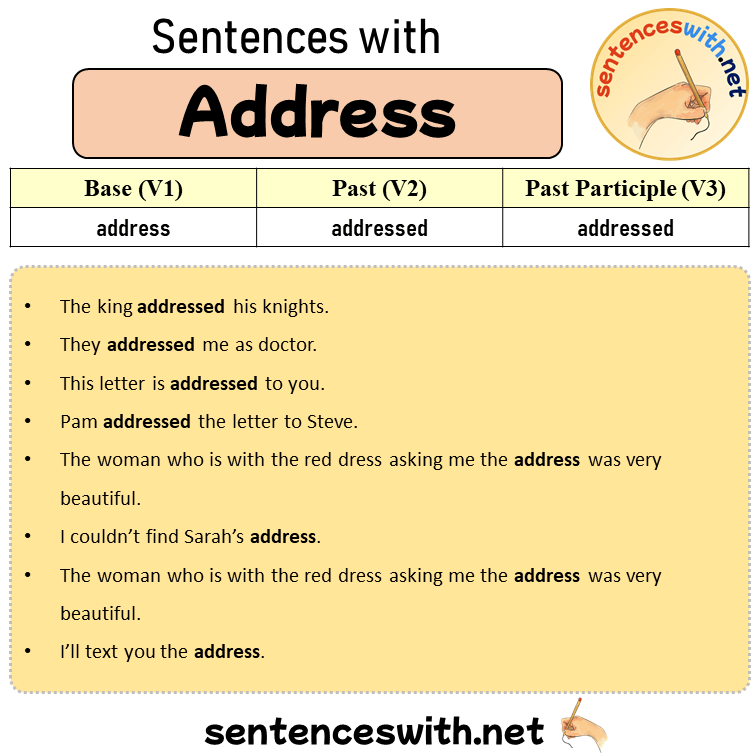 Sentences with Address, Past and Past Participle Form Of Address V1 V2 V3