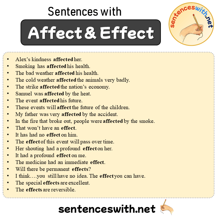 Sentences with Affect and Effect, 20 Sentences about Affect and Effect in English