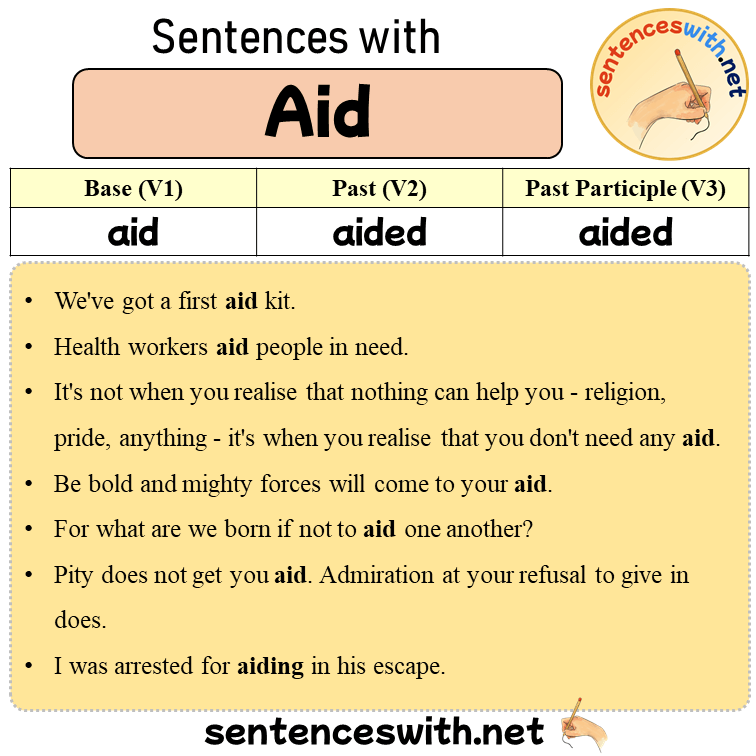 Sentences with Aid, Past and Past Participle Form Of Aid V1 V2 V3