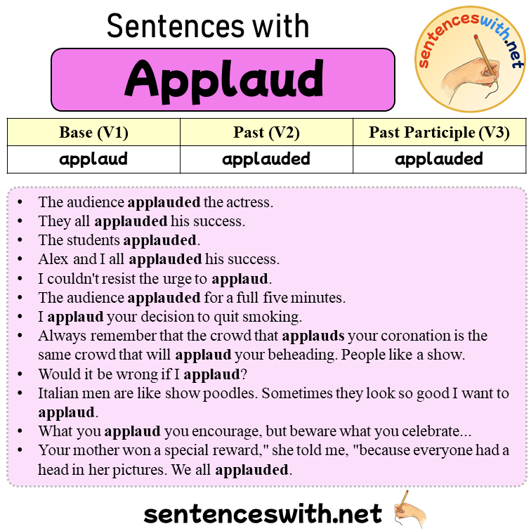 Sentences with Applaud, Past and Past Participle Form Of Applaud V1 V2 V3