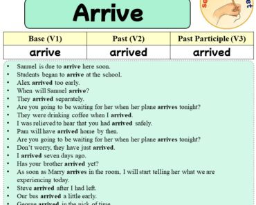 Sentences with Arrive, Past and Past Participle Form Of Arrive V1 V2 V3