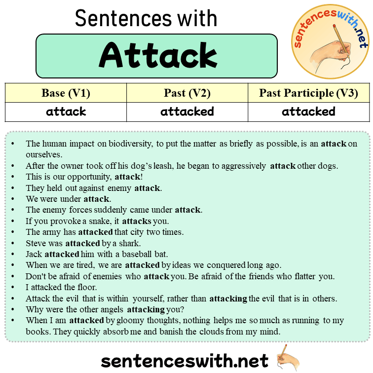 Sentences with Attack, Past and Past Participle Form Of Attack V1 V2 V3