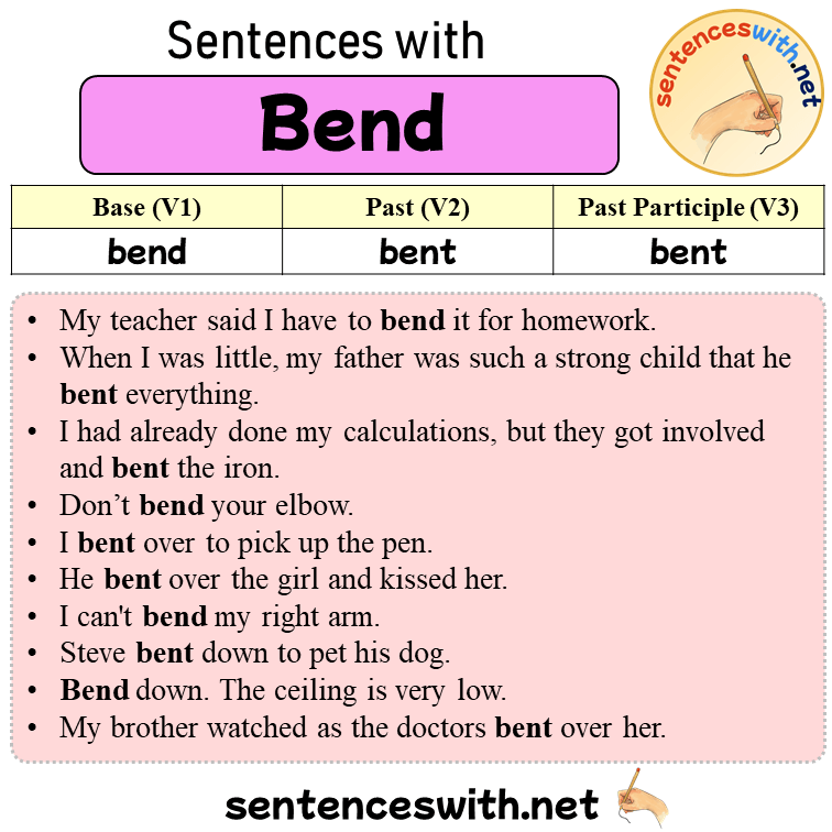 Sentences with Bend, Past and Past Participle Form Of Bend V1 V2 V3