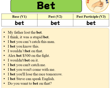 Sentences with Bet, Past and Past Participle Form Of Bet V1 V2 V3
