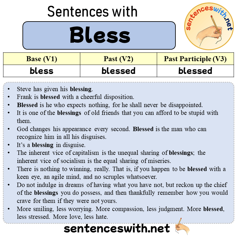Sentences with Bless, Past and Past Participle Form Of Bless V1 V2 V3
