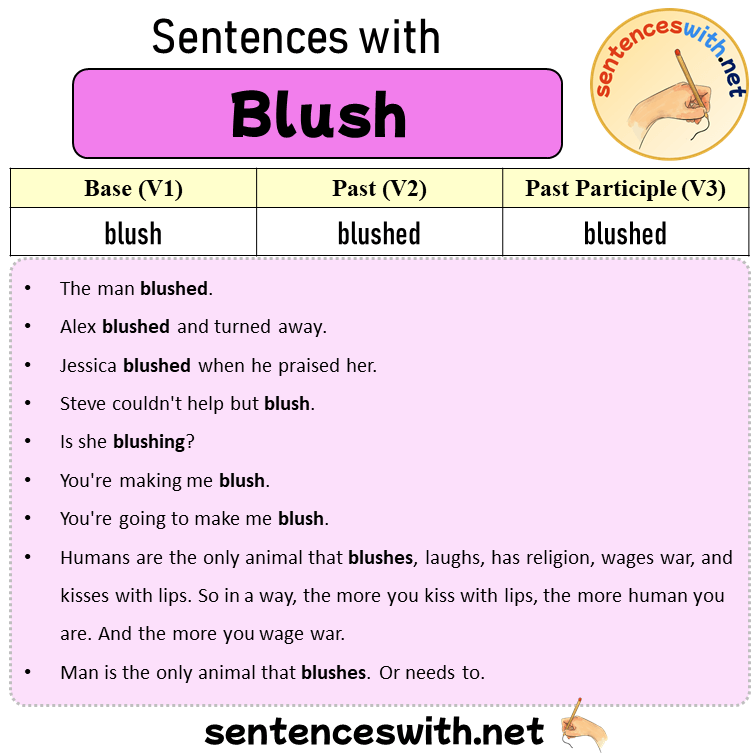 Sentences with Blush, Past and Past Participle Form Of Blush V1 V2 V3